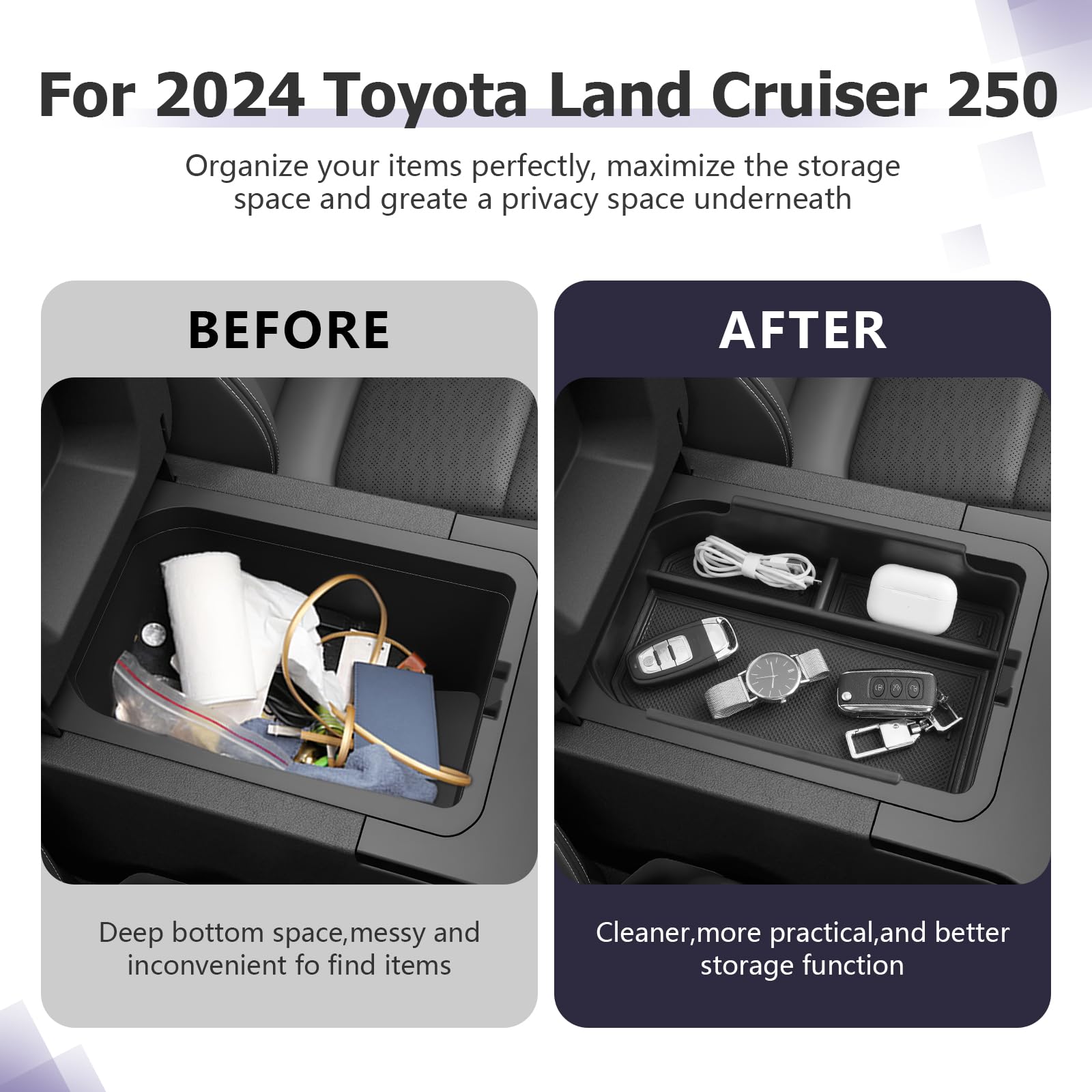 2024-2025 Toyota Land Cruiser Center Console Organizer - Premium Armrest Storage Box with Organizer Trays for Land Cruiser 1958 & Standard Models (Not for First Edition) | Perfect for Road Trips, Daily Commute & Car Organization