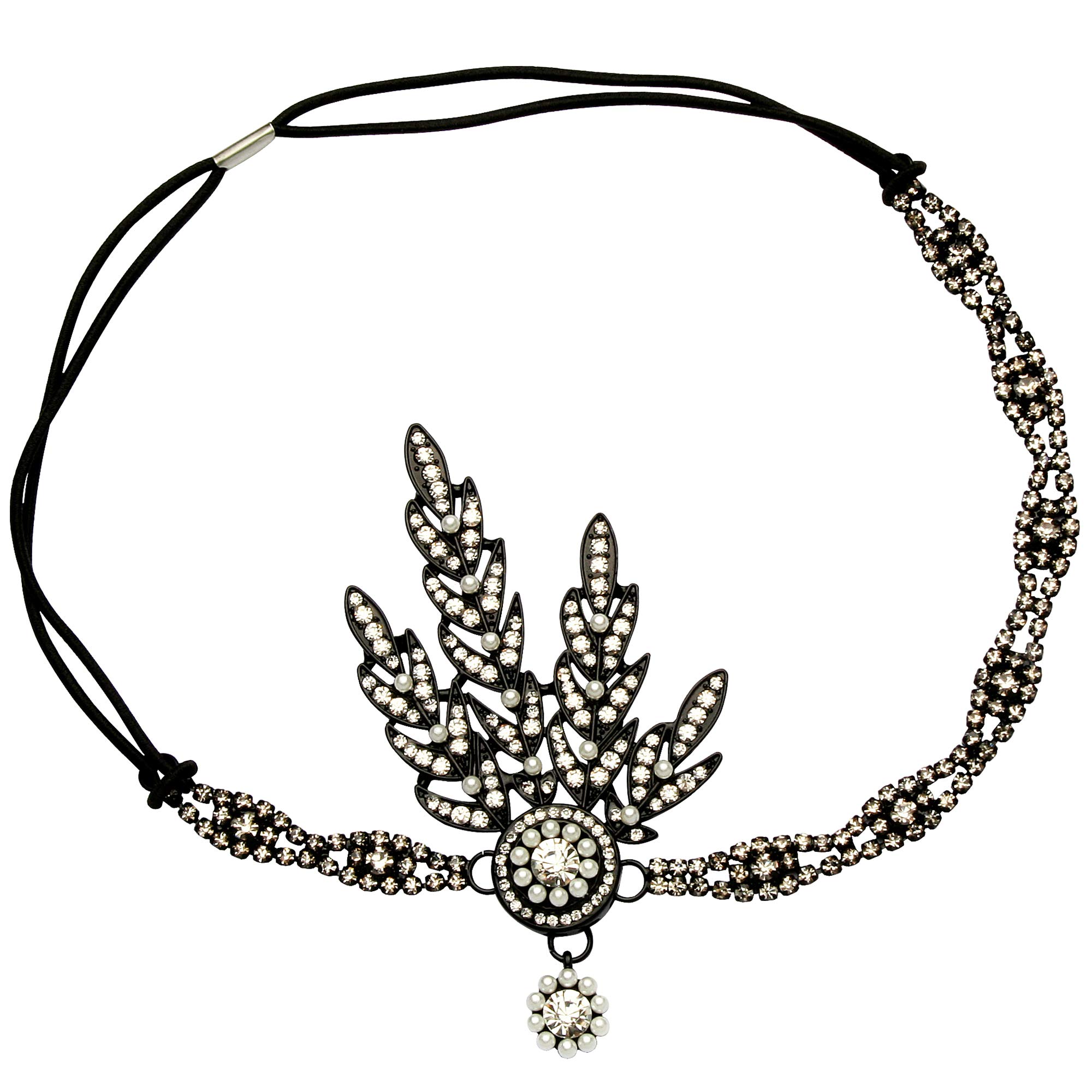Vintage 1920s Flapper Headband - Art Deco Leaf Medallion Pearl Headpiece for Great Gatsby Theme Parties, Weddings & Costume Events