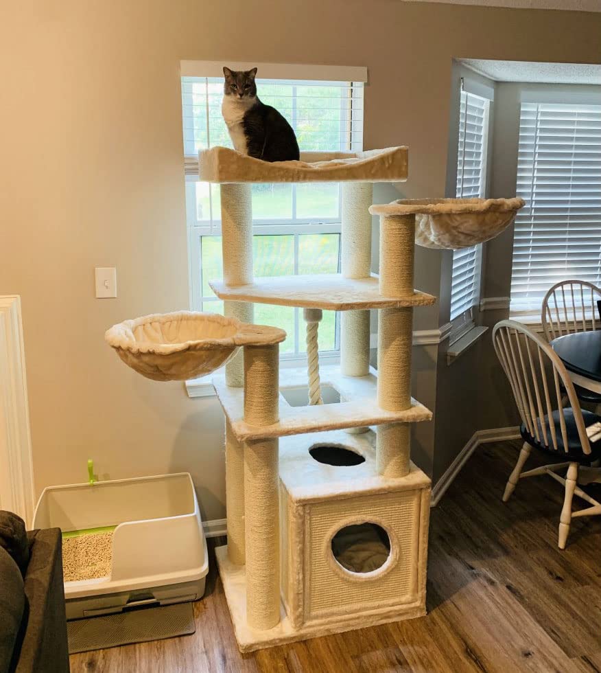 Premium Beige Cat Tree for Large Cats - Extra Tall & Sturdy Cat Tower with Scratching Posts & Perches - Perfect for Indoor Play, Climbing & Lounging