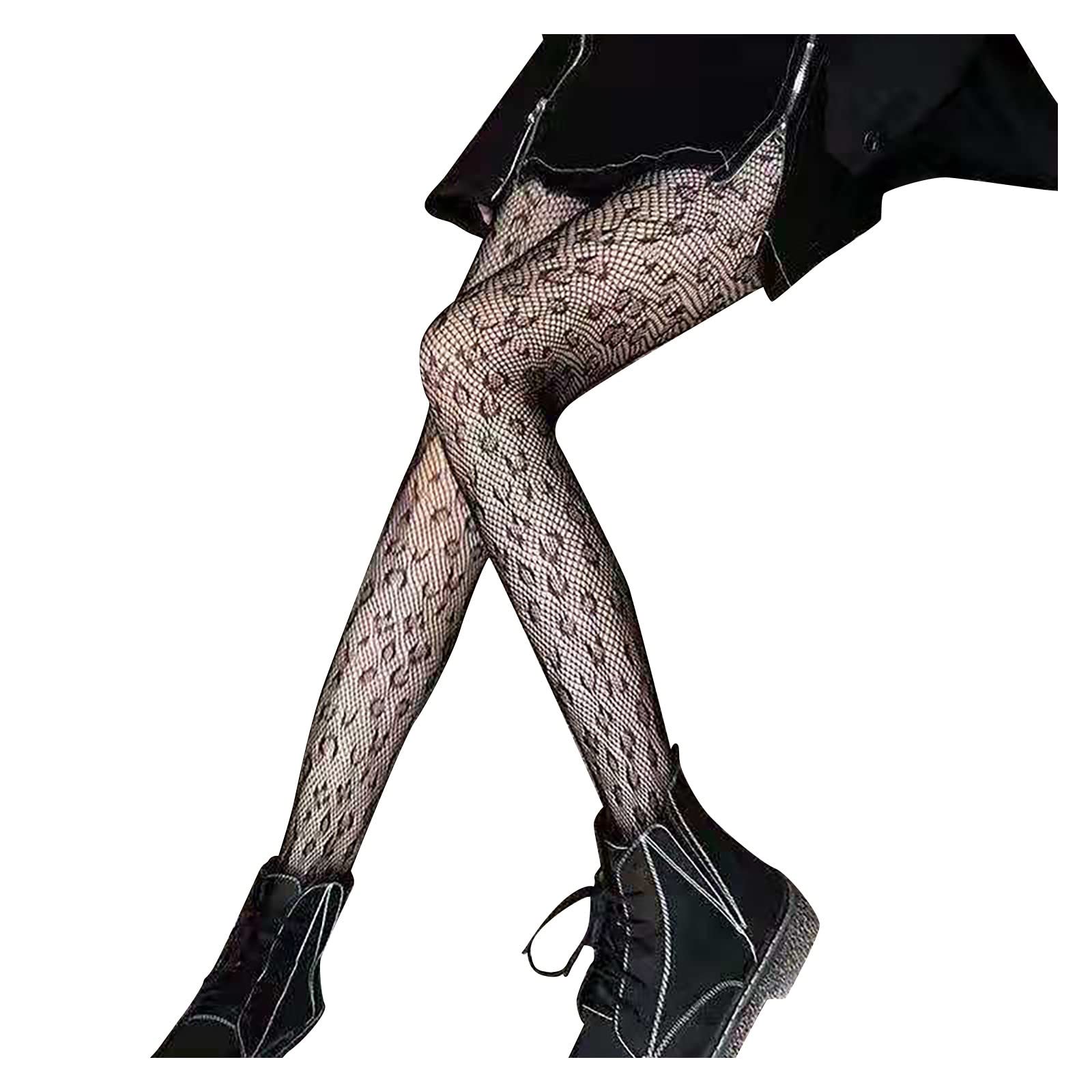Leopard Print Women's Fishnet Stockings & Pantyhose - Sexy Sheer Tights with Stylish Pattern (S-M-L) - Perfect for Halloween, Cosplay & Night Out Outfits