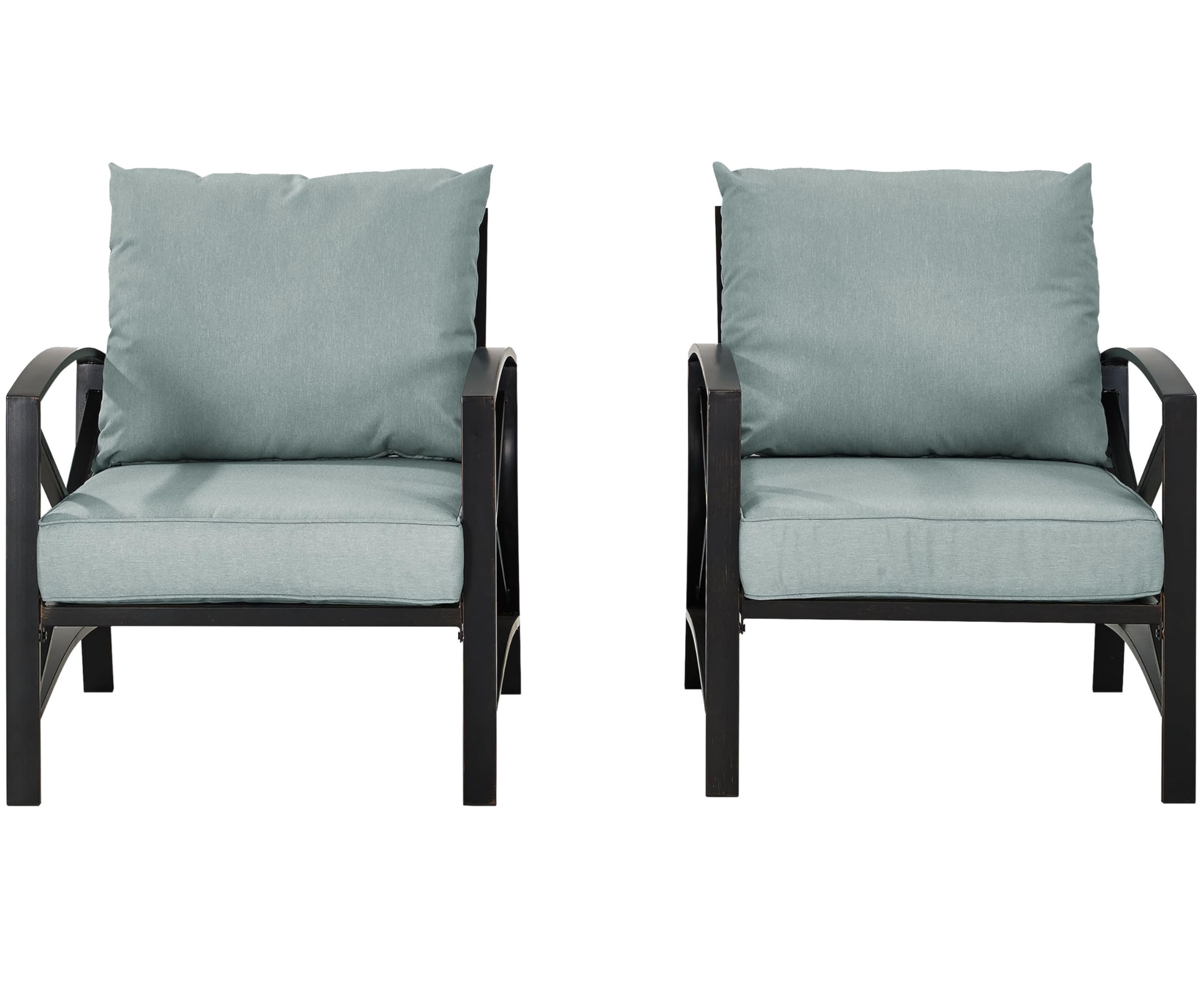 Crosley Furniture Kaplan 2-Piece Outdoor Patio Chair Set - Oiled Bronze with Mist Cushions - Perfect for Conversation Areas, Porch, Deck, Balcony & Garden Relaxation