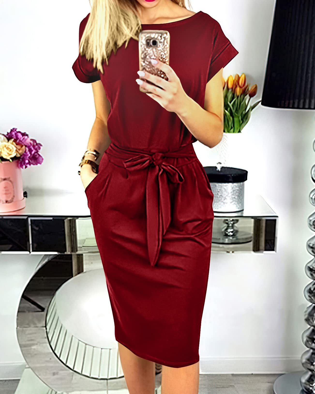 PRETTYGARDEN Women's Summer Striped T-Shirt Dress with Tie Waist & Pockets - Casual Office Wear, Beach Cover Up, Vacation Outfit