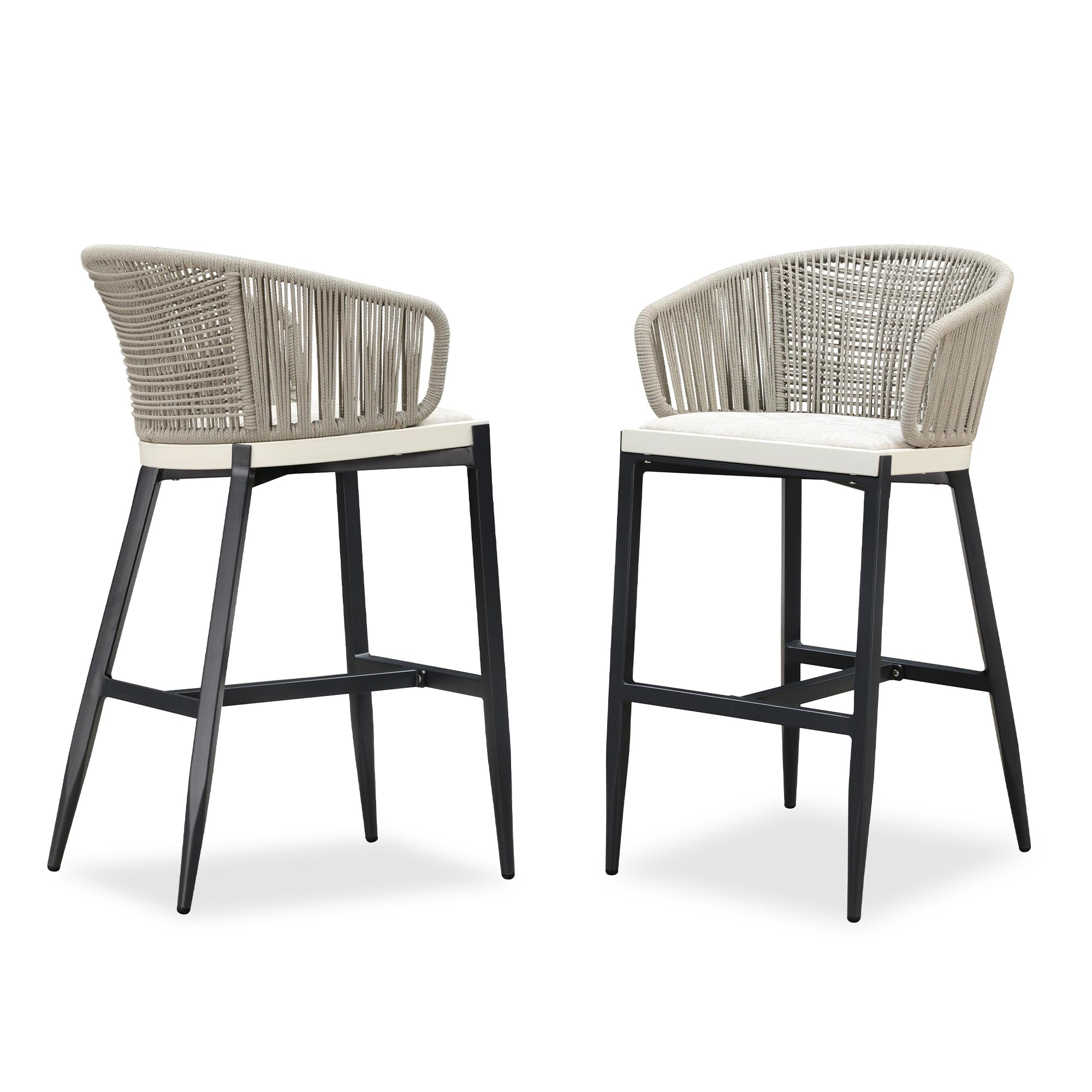 PURPLE LEAF Outdoor Rattan Bar Stools Set of 2 - Modern Patio Barstools with Wraparound Armrests, Metal Wicker Design for Kitchen Island, Garden & Indoor Use - Boho Style Aluminum Woven Bar Chairs (Gray) - Perfect for Backyard, Poolside & Dining Areas