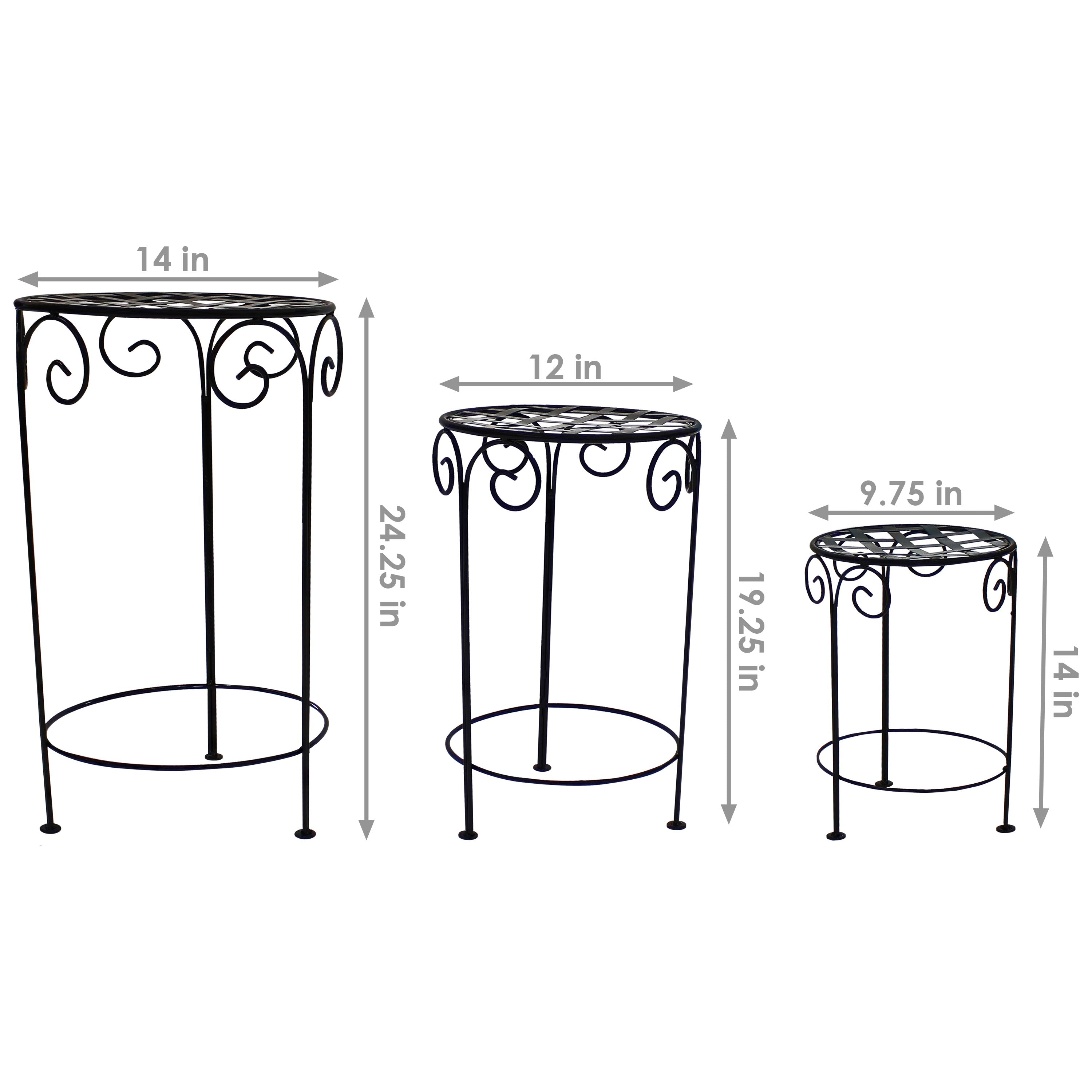 Black Metal Iron Plant Stand Set of 3 with Elegant Scroll Design - Perfect for Indoor/Outdoor Home Decor, Garden, Patio & Balcony Plant Display