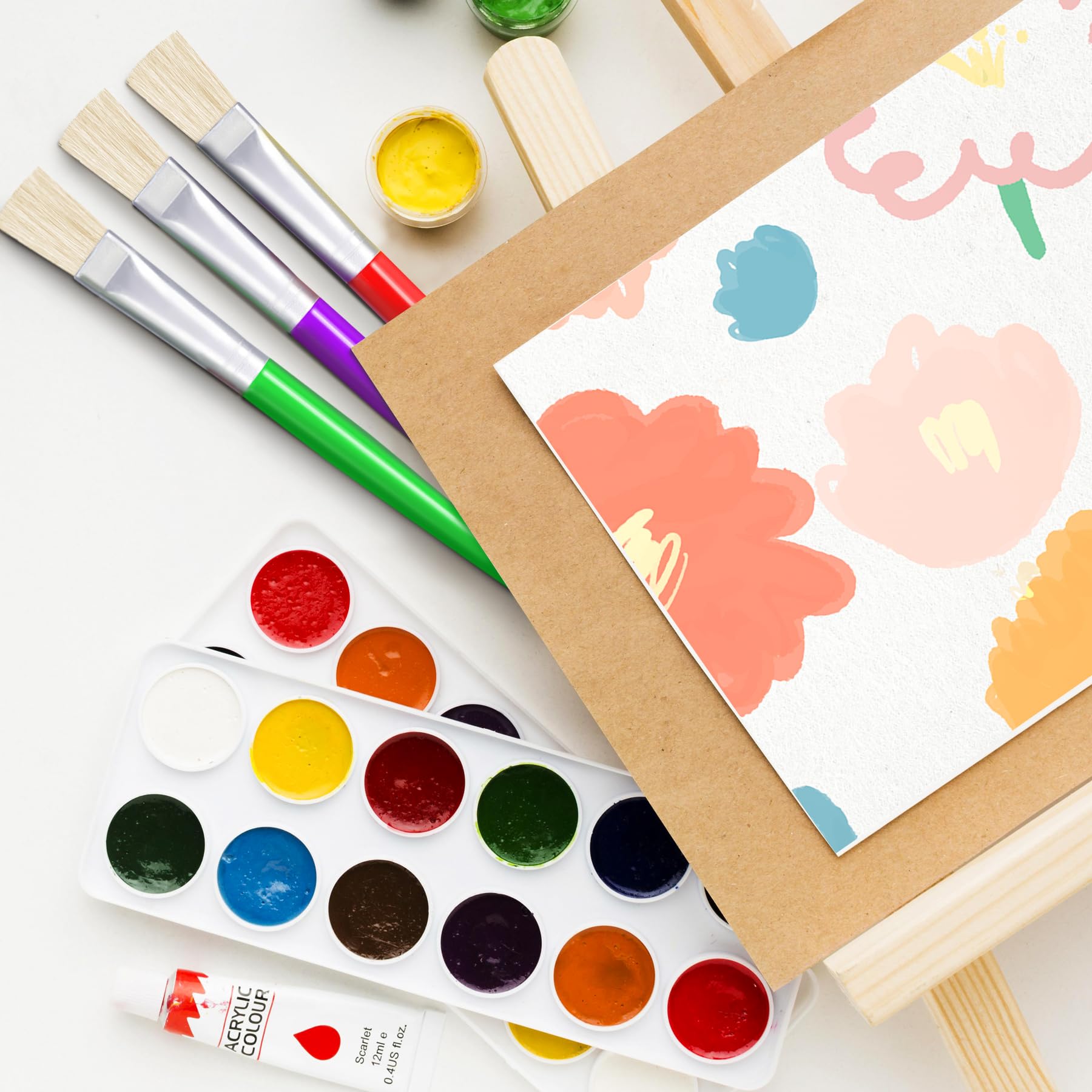60 Pcs Joyooss Kids Paint Brushes Set - Round & Flat Tip Artist Brushes for Toddlers Ages 1-3 - Perfect for Watercolor, Acrylic & Finger Painting - Ideal for Classroom, Home Art Projects & DIY Crafts
