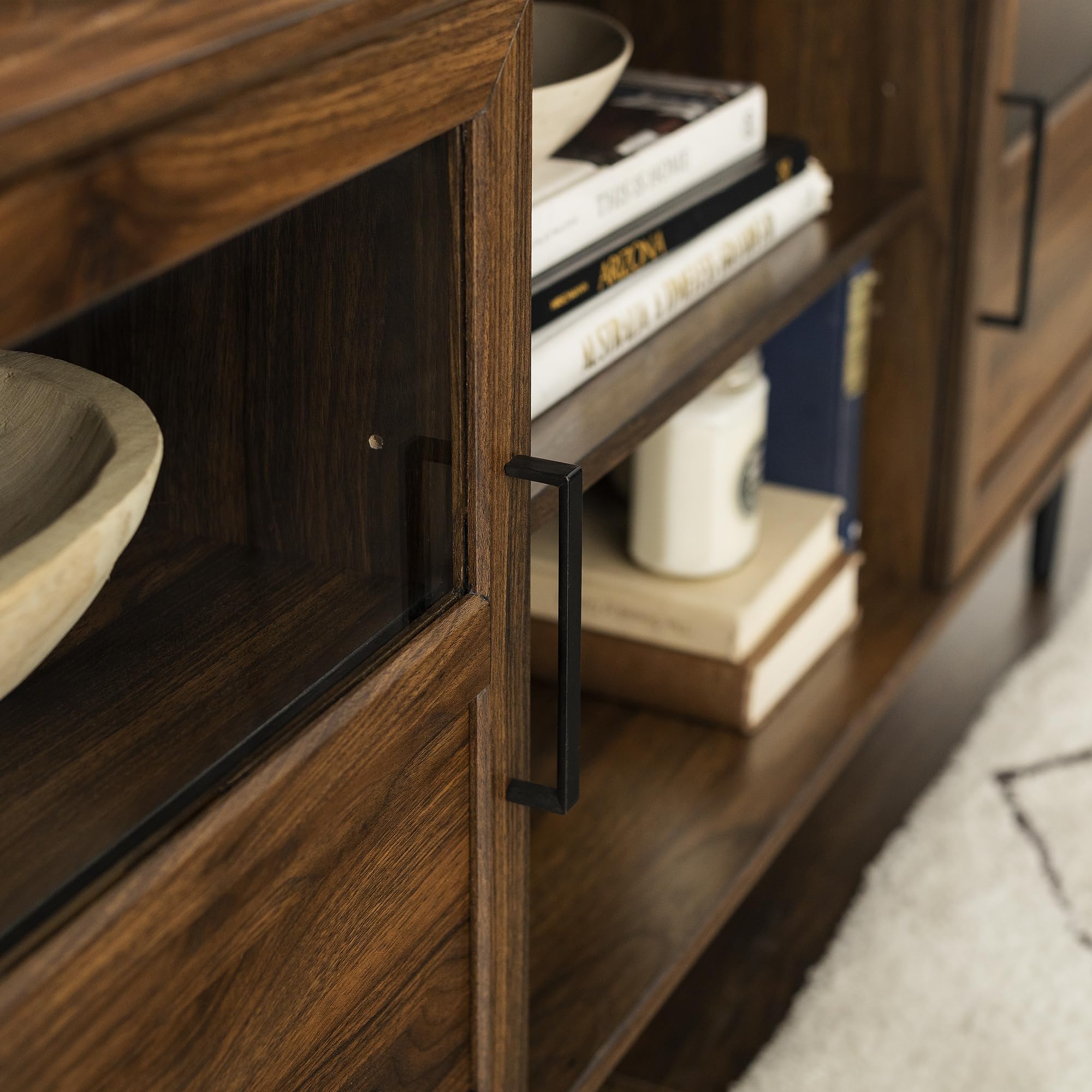Walker Edison 58 Inch Modern Farmhouse TV Stand with 2 Cabinet Doors - Wood & Glass Entertainment Center for 65