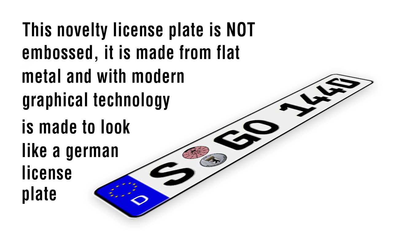 Personalized Custom Text German License Plate - Novelty Euro Style Aluminum Tag - Made in USA - Perfect for Car Shows, Themed Parties & German Car Enthusiasts