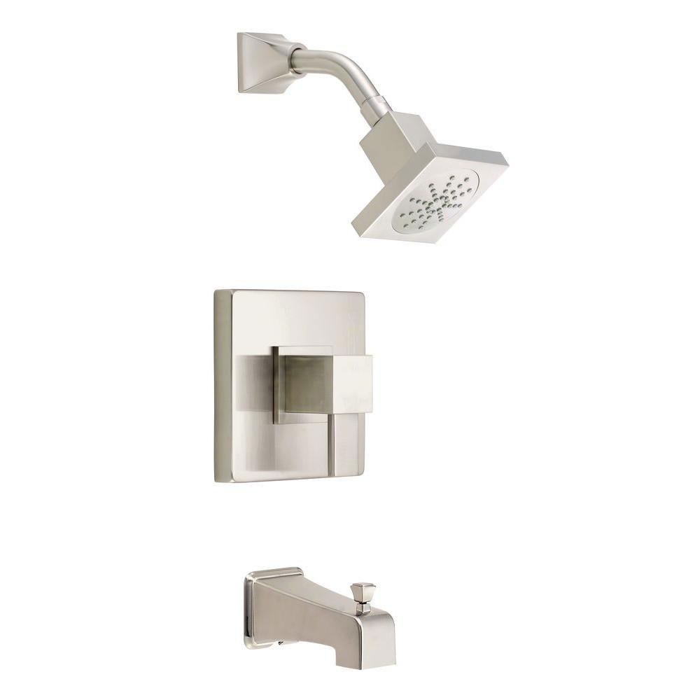 Danze Reef 1-Handle Pressure Balance Tub and Shower Faucet Trim Kit in Brushed Nickel - Valve Not Included (635291) - Perfect for Bathroom Renovation & Modern Shower Installations