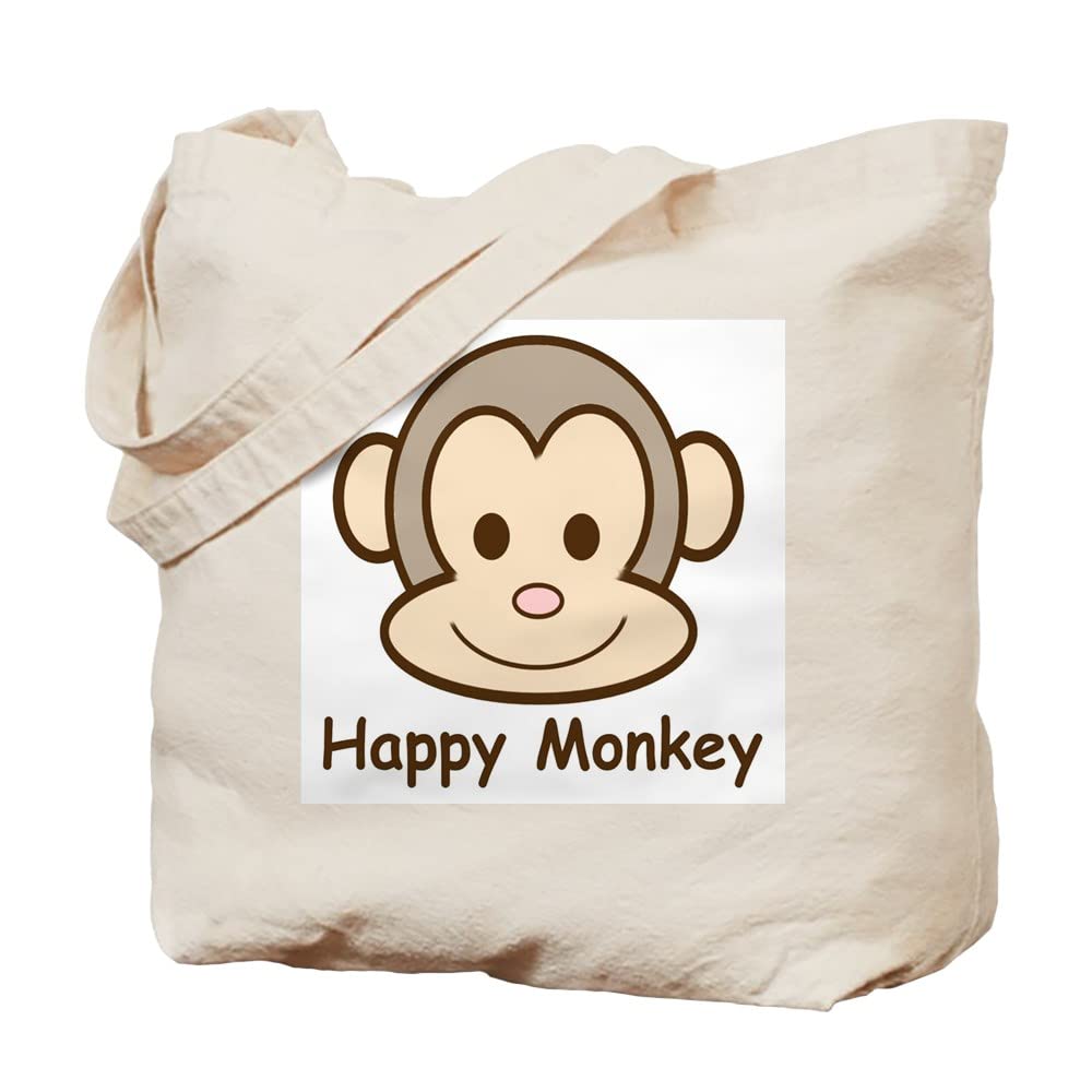 Happy Monkey Tote Bag - Eco-Friendly Natural Canvas Reusable Shopping Bag for Groceries, Beach & Daily Use