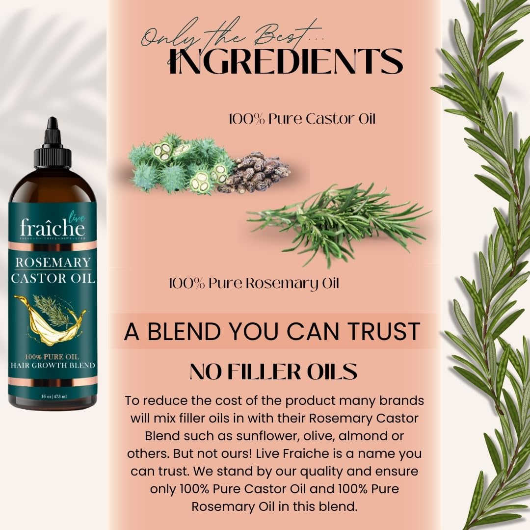 Pure Rosemary Castor Oil for Hair Growth & Thickening - 16oz Natural Hair Care Treatment to Reduce Hair Loss & Promote Healthy Scalp | Perfect for Daily Scalp Massage & DIY Hair Growth Serums