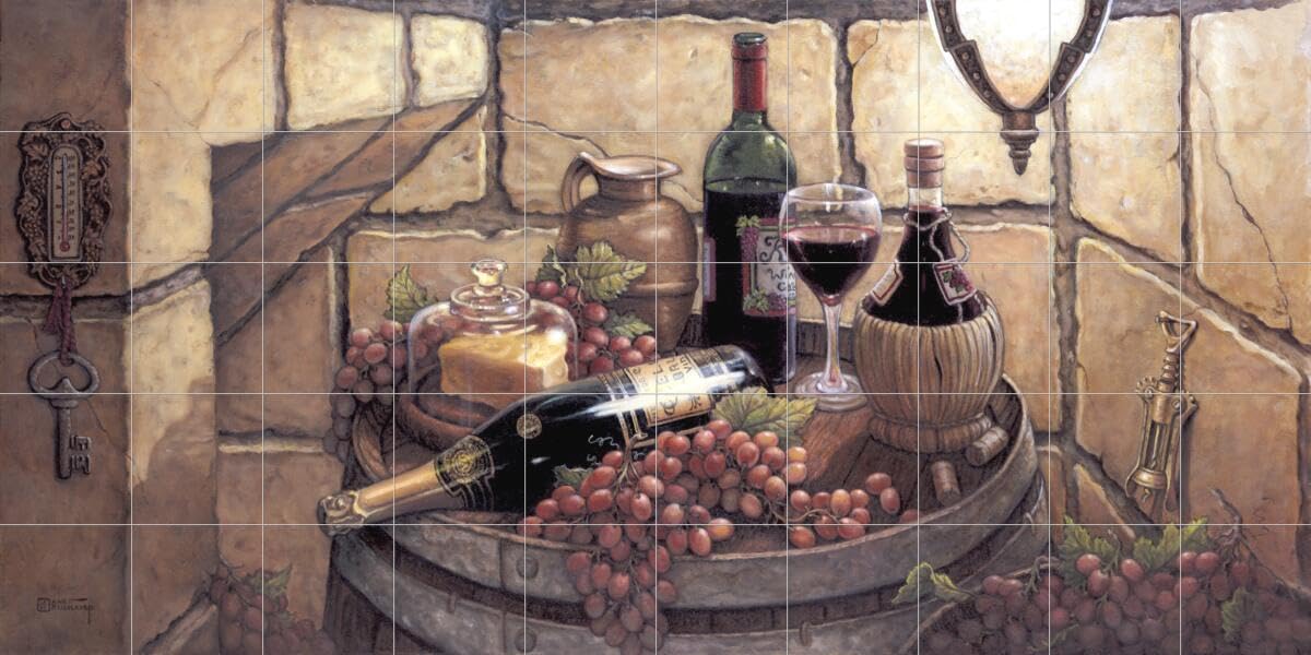 Janet Kruskamp Private Reserve Ceramic Backsplash Tile Mural for Kitchen - Elegant Hand-Painted Wall Decor for Backsplash, Kitchen Renovation & Home Improvement Projects