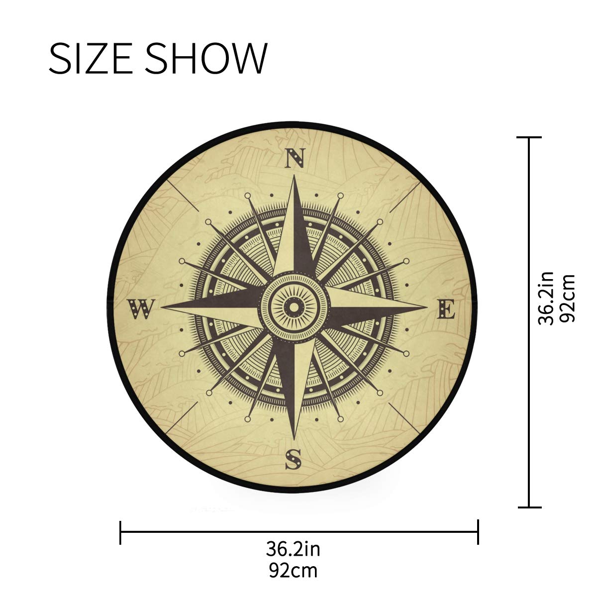ALAZA Grunge Compass Rose Non-Slip Round Area Rug - 3' Diameter Soft Floor Mat for Bedroom, Living Room, Study & Playroom - Perfect for Home Decor, Kids Play Area and Cozy Spaces