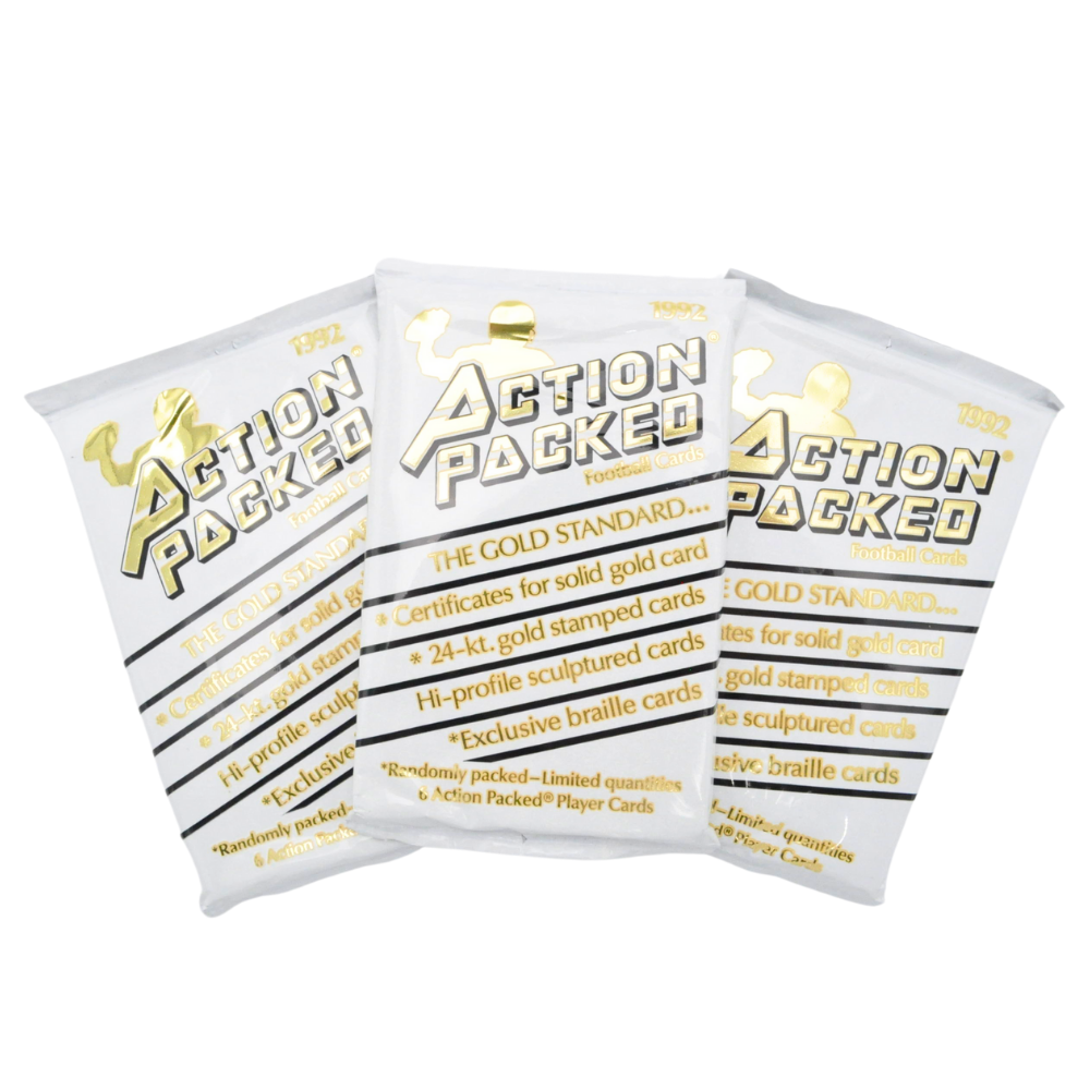Vintage 1992 Action Packed Football Card Packs - 3 Unopened Packs Bundle | NFL Collectibles, Sports Memorabilia for Collectors & Fans | Perfect for Display, Trading & Nostalgic Gift Giving