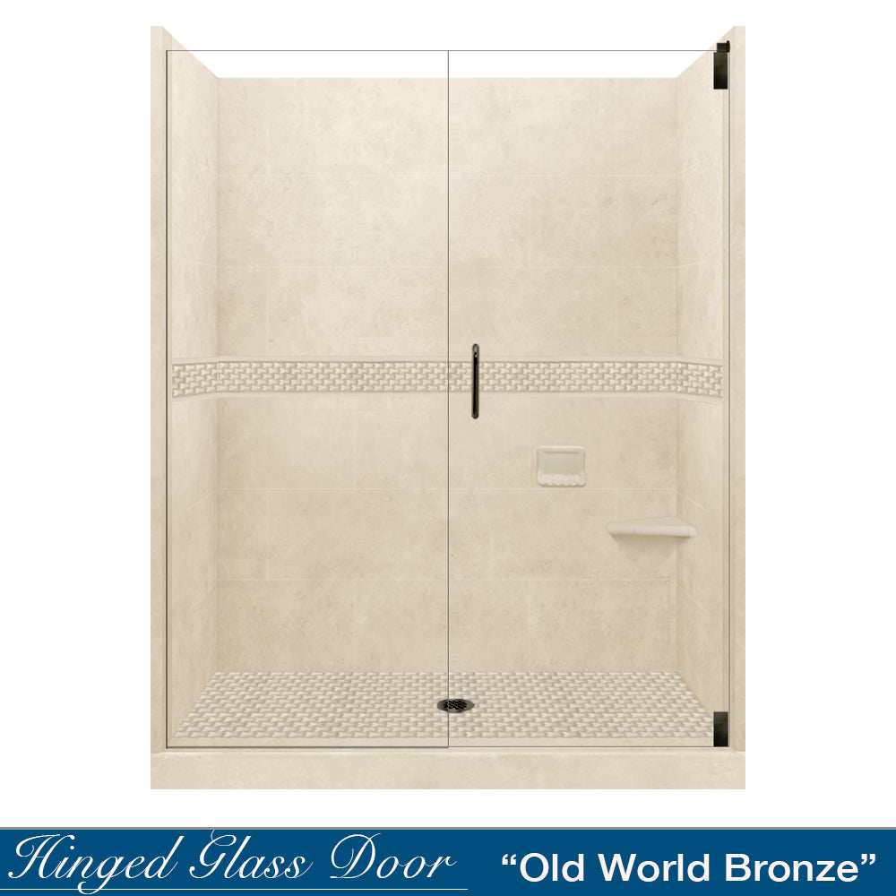 60 Alcove Desert Sand Sistine Stone & Jewel Stone Accent - DIY Shower Remodel Kit for Bathroom Upgrade | Waterproof Peel and Stick Wall Tiles for Easy Installation | Perfect for Home Renovation and Spa Style Decor