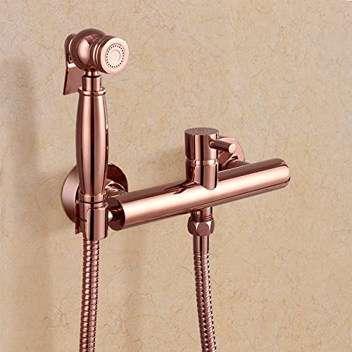 Rose Gold Bidet Sprayer for Toilet - Hot & Cold Water Handheld Cloth Diaper Sprayer Kit, Brass Wall Mounted Bathroom Bidet Attachment Set | Perfect for Baby Care, Hygiene Cleaning & Modern Bathroom Upgrades