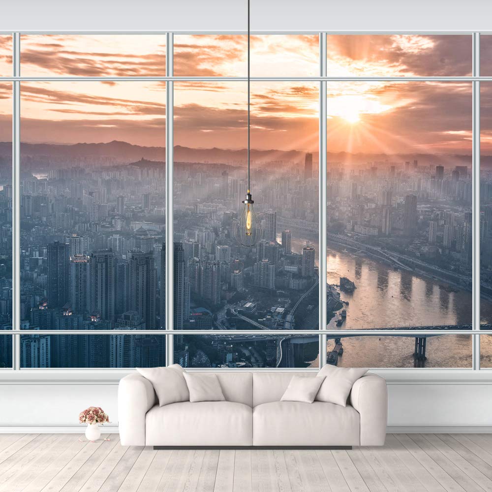 Japanese Style Grid Door View Wall Mural - Large 66x96 Inch Removable Peel & Stick Wallpaper for Bedroom Decor | Easy DIY Home Stickers for Living Room, Nursery, or Office