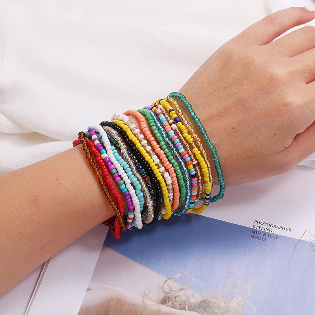 ELABEST African Beads Anklet - 18pcs Boho Beaded Ankle Bracelet, Elastic Bead Foot Chain Jewelry for Women (Multicolor) - Perfect for Summer Festivals, Beach Parties & Boho Fashion Accessories