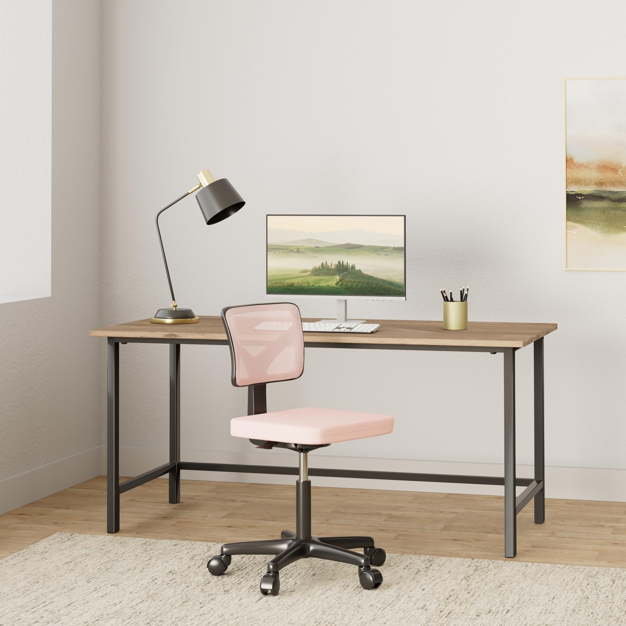 NEWBULIG Small Office Chair Armless with Wheels - Swivel Desk Chair with Lumbar Support & Height Adjustable - Ergonomic Computer Chair for Home Office, Study Room, Vanity & Small Spaces