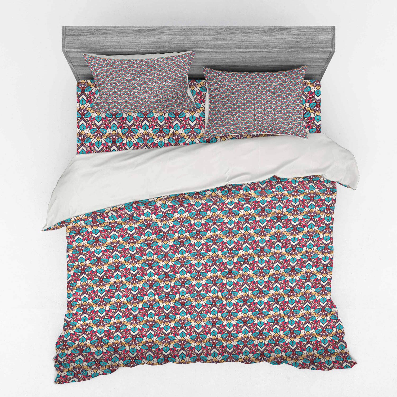 Ambesonne Mandala Duvet Cover Set - Mystical Easter Floral Pattern, Oriental Ornate Design, 4-Piece King Size Bedding Set with Shams & Fitted Sheet, Multicolor - Perfect for Bohemian & Spiritual Home Decor, Guest Rooms, and Meditation Spaces