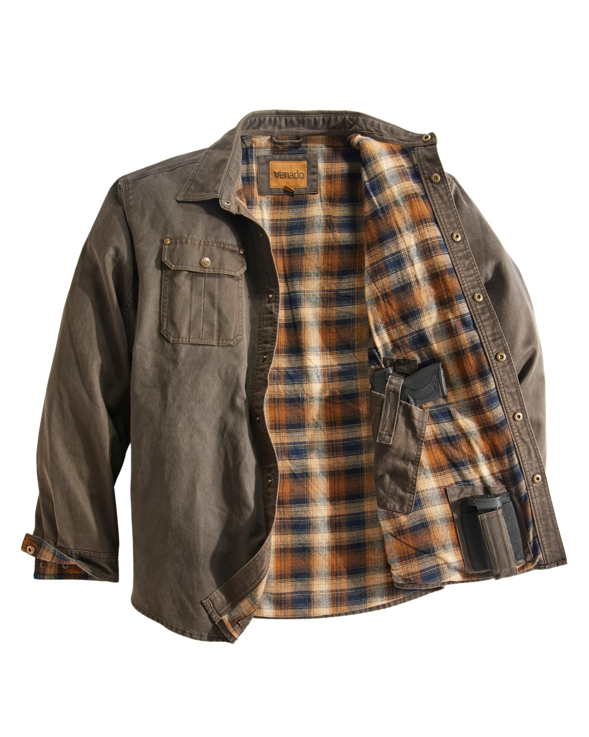 Venado Cotton Suede Concealed Carry Shirt Jacket for Men - Lightweight Tactical Concealed Carry Shirt with Hidden Pockets for CCW, Outdoor Activities & Everyday Wear