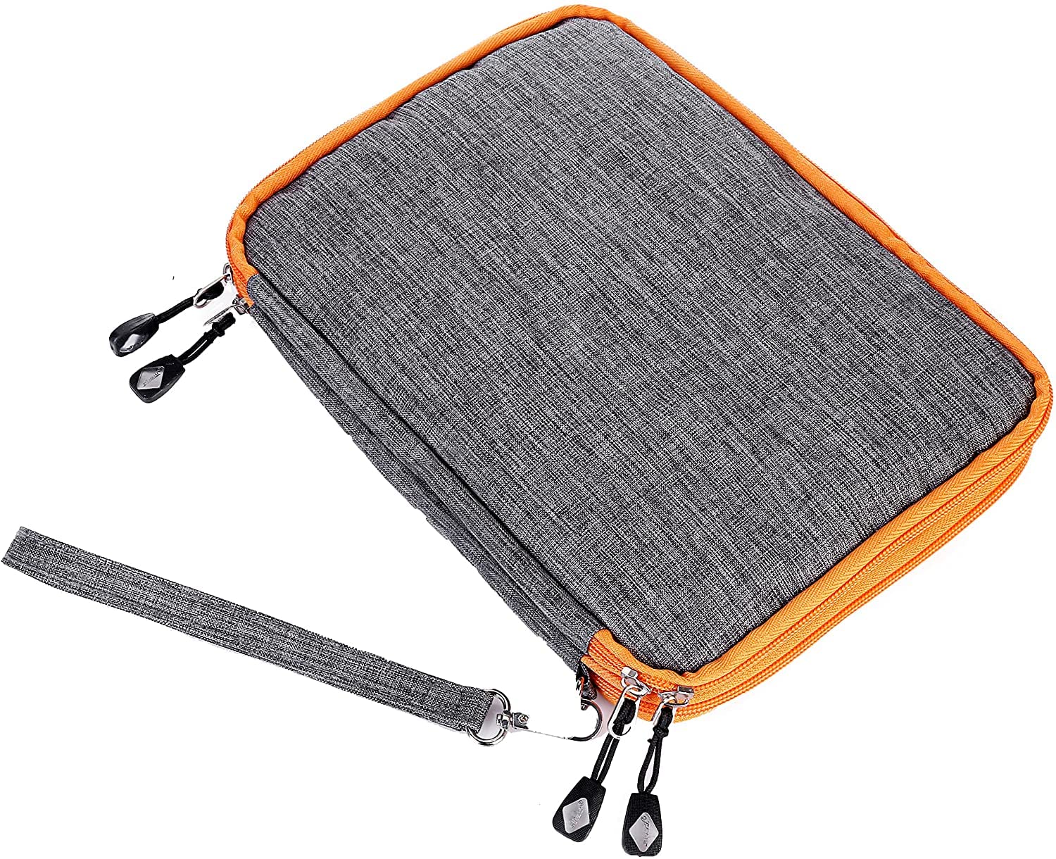 Universal Double Layer Travel Electronics Organizer Case - Portable Cable Management Bag with Carrying Strap for Phone Chargers & Accessories (Grey/Orange) - Perfect for Business Trips, Vacations & Daily Commute