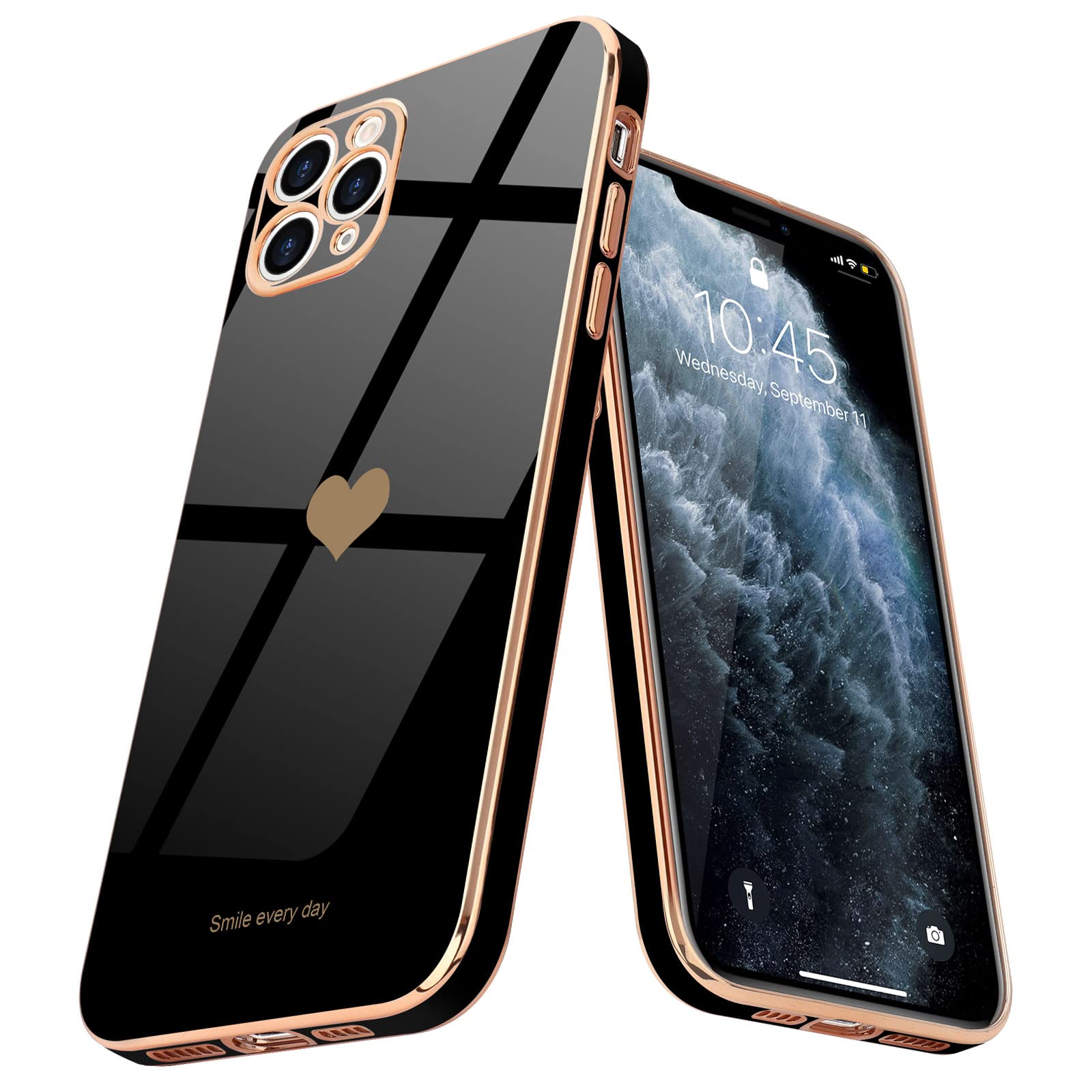 Teageo iPhone 11 Pro Max Case - Cute Heart Design Slim Luxury Bling TPU Cover for Women & Girls | Shockproof Anti-Scratch Protection | Perfect for Daily Use, Work & Travel (Black)
