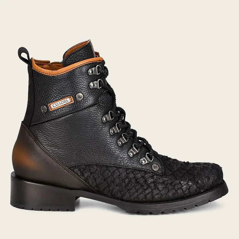 4D10MH Men's Vintage Fashion Pirarucu Ankle Boots - Black Casual Leather Booties for Everyday Wear & Outdoor Adventures