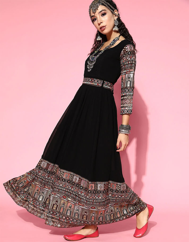 Stylish Black Designer Casual Kurti for Women - Ready to Wear Georgette Top for Everyday Comfort | Perfect for Office, Outings & Special Occasions
