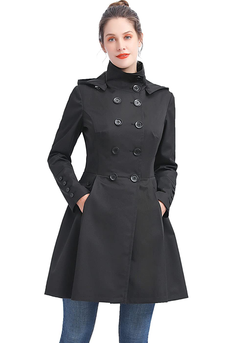 BGSD Women's Kayla Waterproof Hooded Mid-Length Trench Coat | All-Weather Raincoat for Regular & Plus Sizes | Perfect for Commuting, Travel & Outdoor Activities