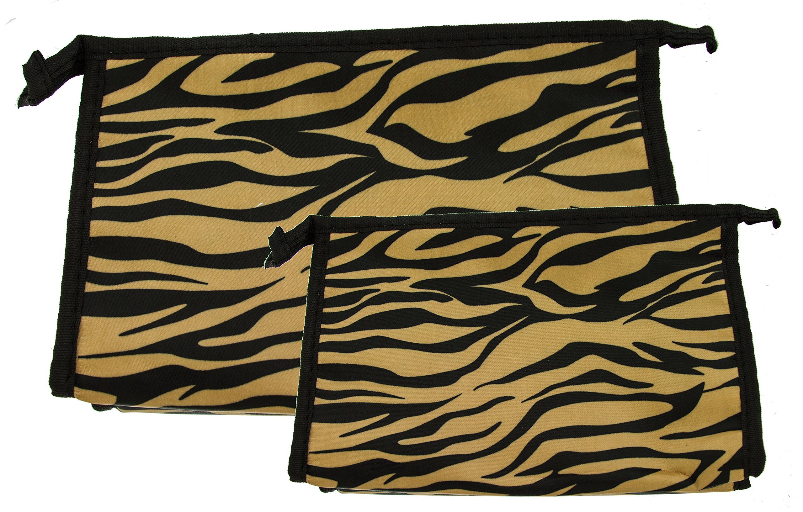 2-Pack Gold Zebra Print Travel Cosmetic Bags - Waterproof Makeup & Toiletry Organizer for Women - Lightweight & Durable for Vacation, Gym, and Daily Use