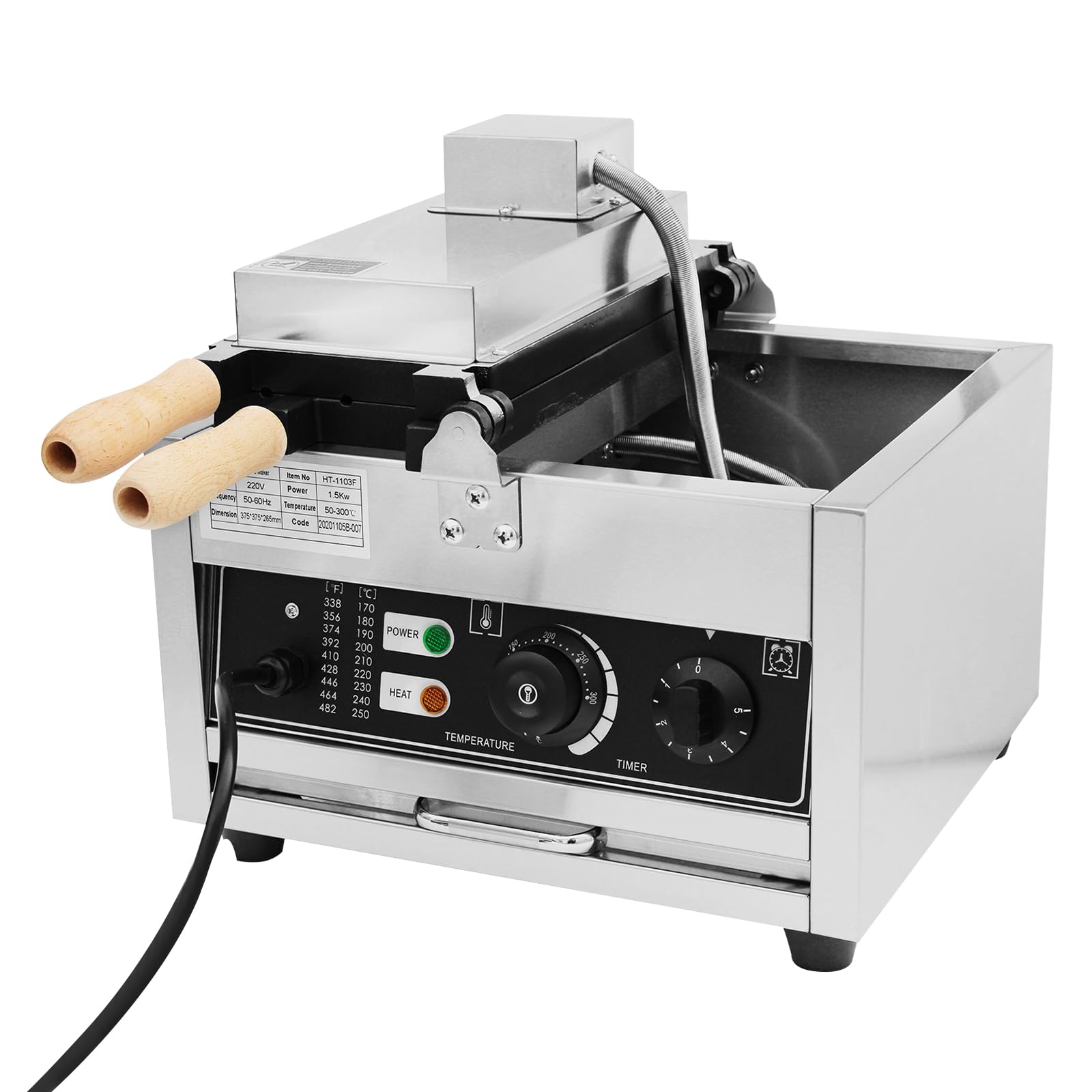 Eapmic 1500W Commercial Non-Stick Waffle Stick Maker Machine - 6 Skewer Bubble Waffle Ball Maker with Adjustable Temperature 122-572°F for Restaurants, Cafes, and Home Breakfast