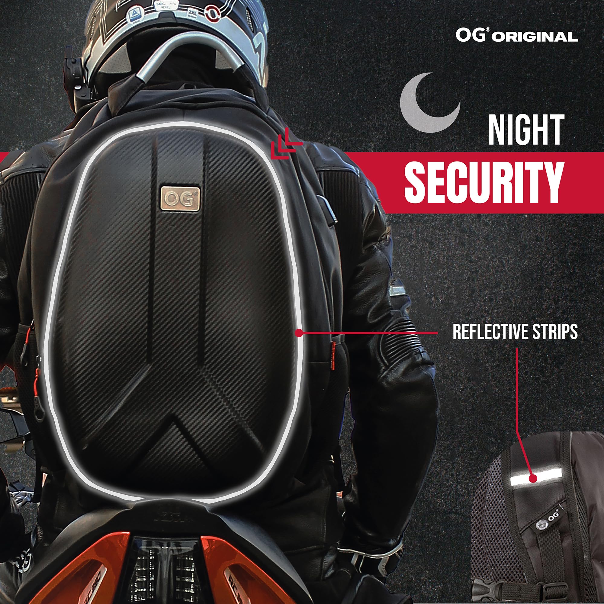OG Original GetAway Waterproof Motorcycle Backpack for Men - 35L-45L Expandable Hard Shell Helmet Bag with Anti-Theft, Reflective & USB Port - Perfect for Commuting, Road Trips & Adventure Riding