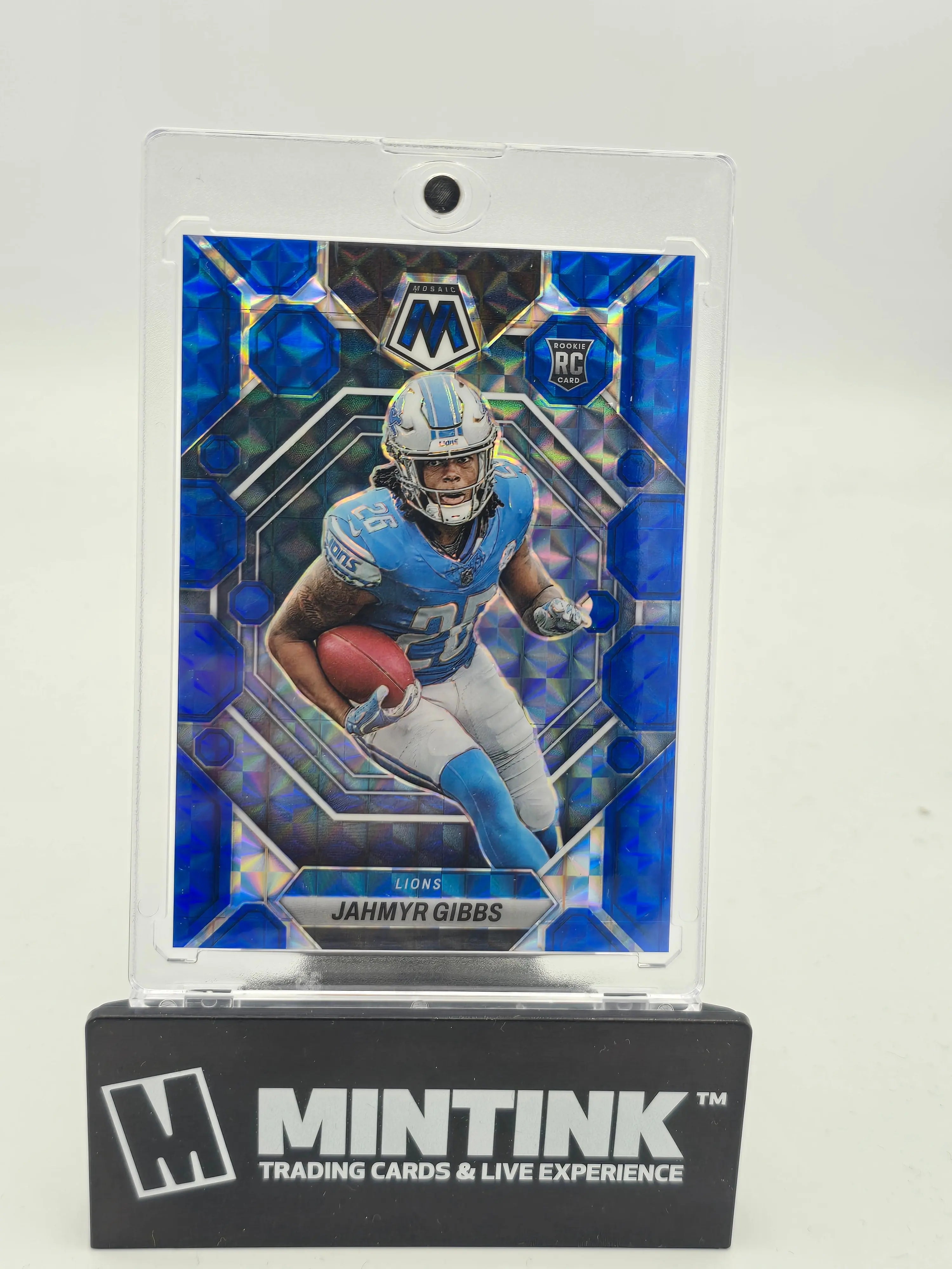2023 Panini Mosaic Football Jahmyr Gibbs Rookie Card Blue Mosaic /99 - Rare Collectible for NFL Fans & Sports Memorabilia Enthusiasts
