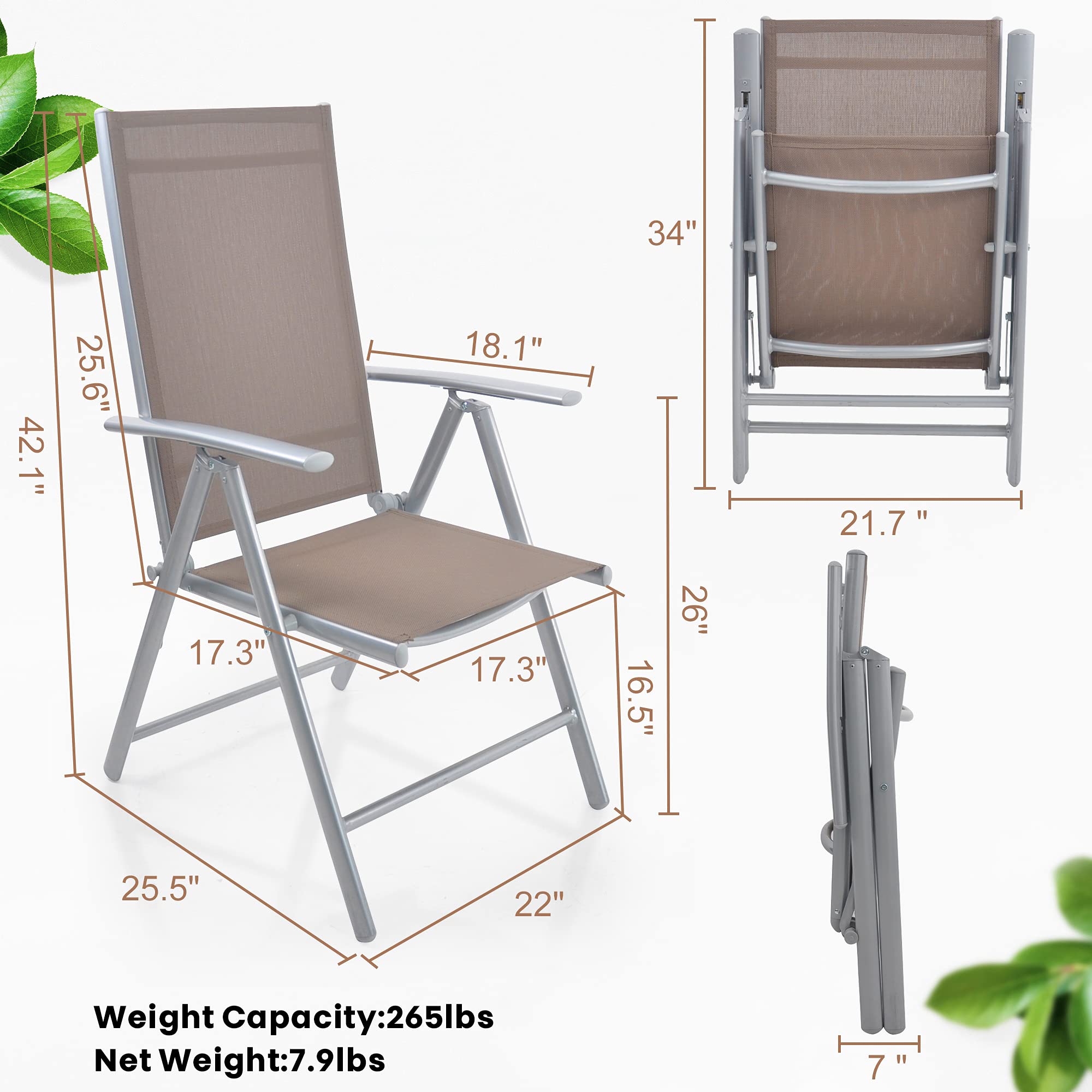 TRY & DO Set of 2 Patio Sling Chairs - Aluminum Frame Folding Lawn Chairs with Armrest & Adjustable High Backrest - Portable Outdoor Chairs for Camping, Dining, Pool, Beach, Garden - Perfect for Backyard Relaxation and Outdoor Gatherings