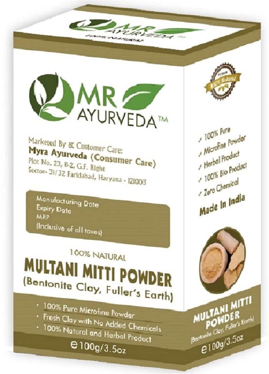 MR Ayurveda 100% Organic Multani Mitti Powder (Fuller's Earth Clay) - 100g | Natural Face Mask for Glowing Skin, Deep Cleansing Hair Treatment & Acne Relief | Perfect for DIY Beauty, Spa Days & Ayurvedic Skincare Routines