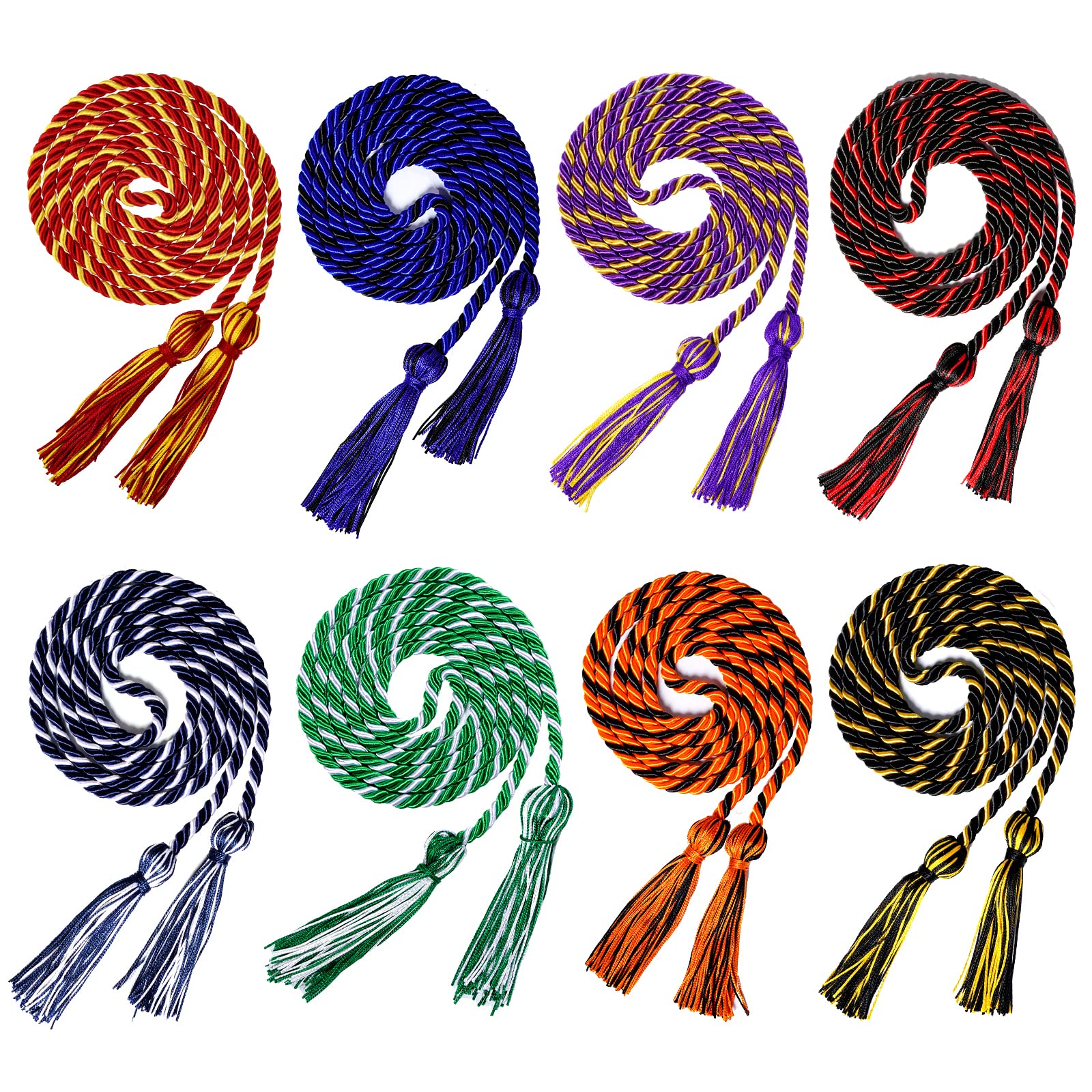 HOVEOX 8-Pack Graduation Honor Cords & Tassels Set - Bulk Academic Achievement Sashes for High School & College Graduation Ceremonies - Perfect for Honors Students, Commencement & Graduation Day Celebrations