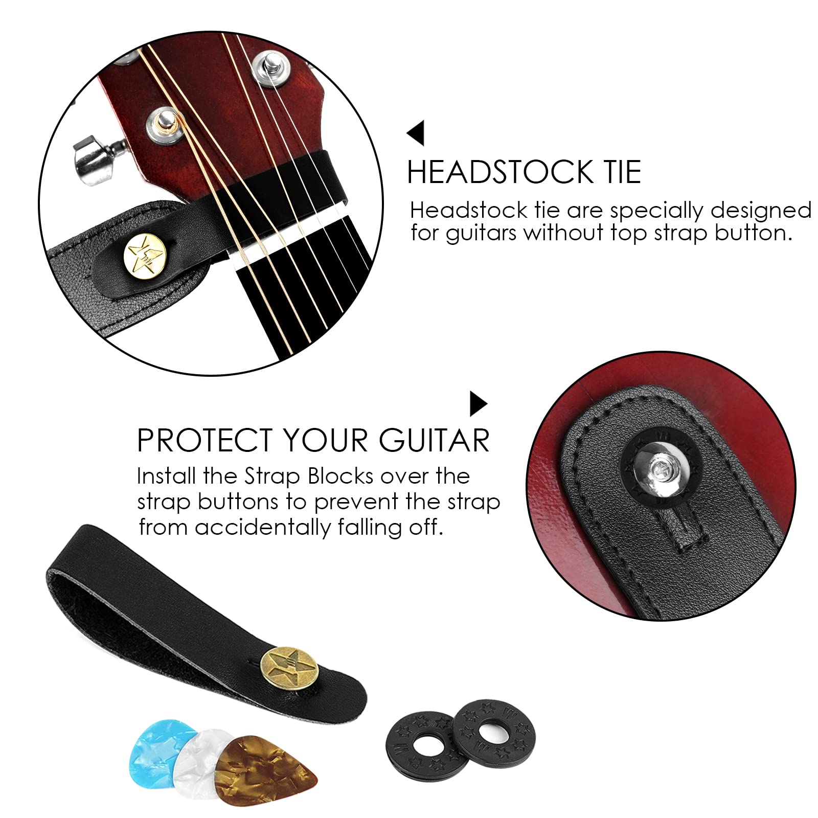 Premium Musiin Guitar Strap - Classic Pattern Adjustable Strap for Bass, Electric & Acoustic Guitars (Black & Red) | Comfortable & Durable for Live Performances, Studio Sessions & Practice