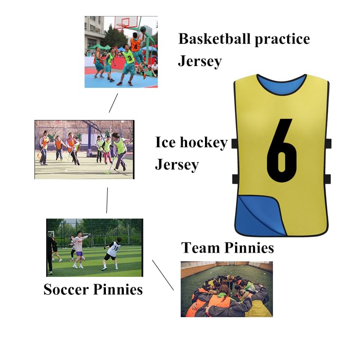 12 Pack Reversible Numbered Pinnies - Double Sided Scrimmage Vests for Kids & Adults - Team Practice Jerseys for Soccer, Basketball & Sports Training
