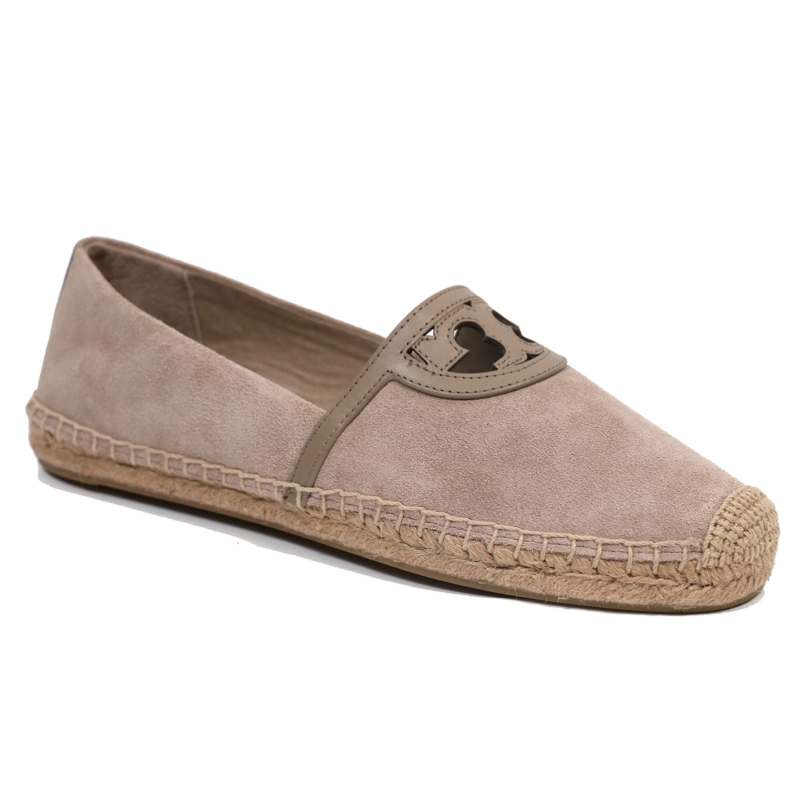 Tory Burch Sidney Espadrille Suede Flat Leather Sandals for Women - Size 8.5 in Fumo | Comfortable Summer Casual Shoes for Beach, Vacation & Everyday Wear