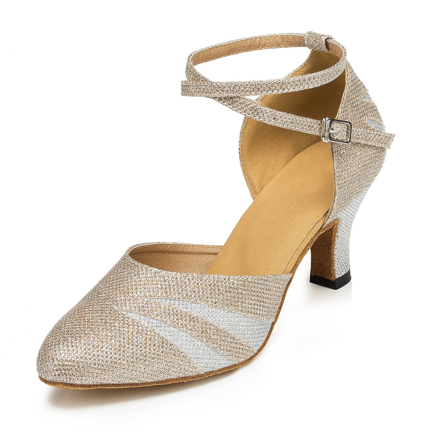 Honeystore Women's Kitten Heel Mary Jane Glitter Dance Shoes for Ballroom, Latin, Salsa & Party Wear - Comfortable Sparkly Evening Shoes for Weddings & Performances