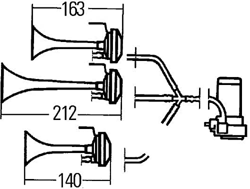 HELLA 003001671 Triple-Tone Air Horn Kit with 12V Air Compressor & Mounting Bracket - Loud Truck, Boat, Motorcycle Horn for Emergency & Off-Road Vehicles