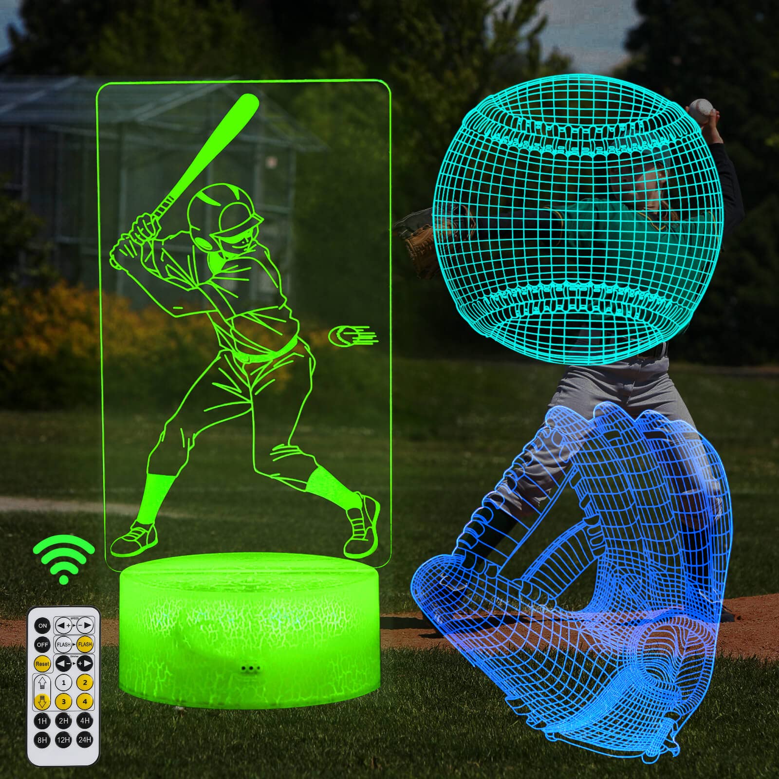 Comforhous 3D Illusion LED Baseball Night Light for Kids - 7 Color Changing Remote Control Lamp with 3 Patterns & Timer, Perfect Gift for Girls Ages 3-9 | Bedroom Decor, Nursery Lighting, Birthday Present