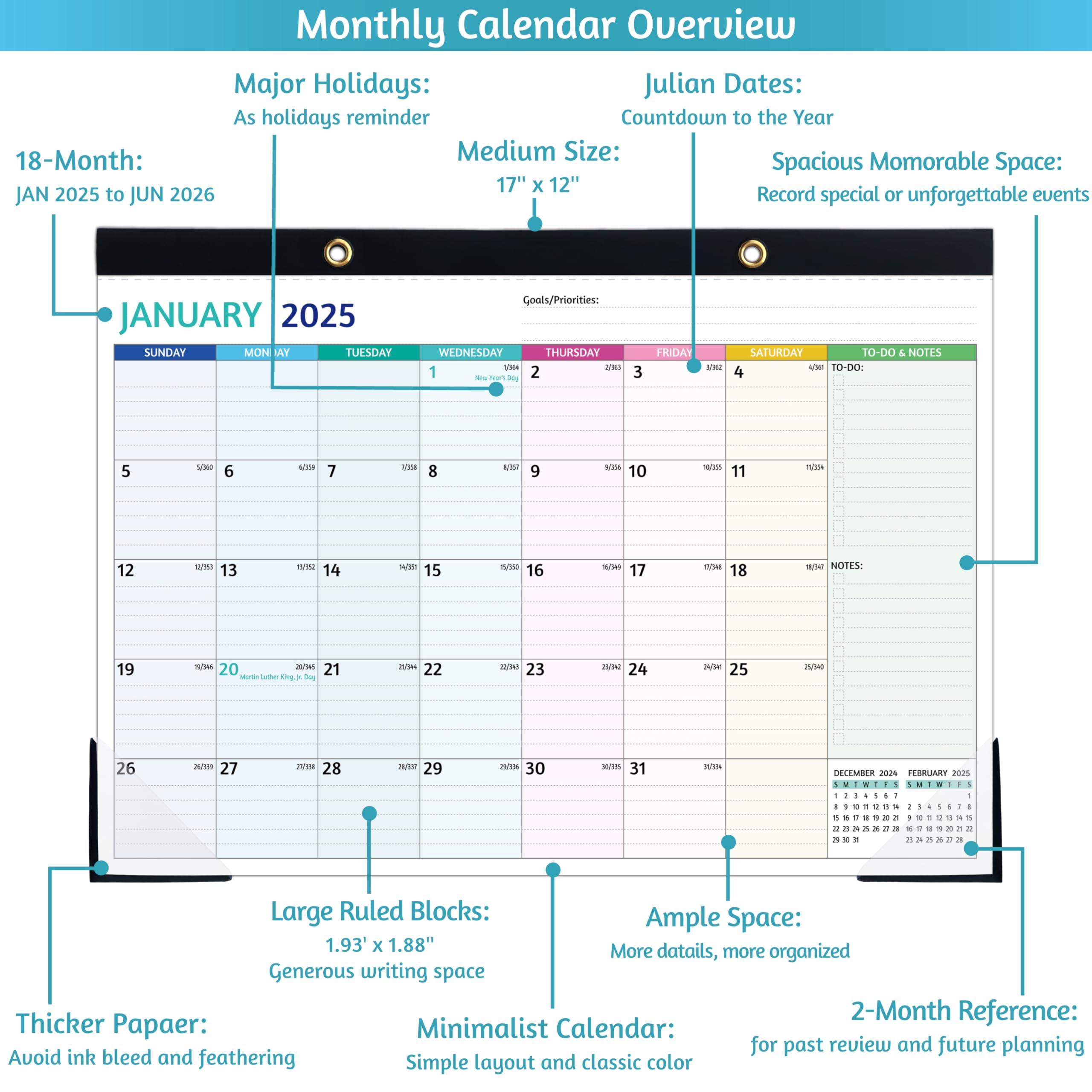 2025-2026 Monthly Desk Calendar Planner (Jan 2025-Jun 2026) - 17