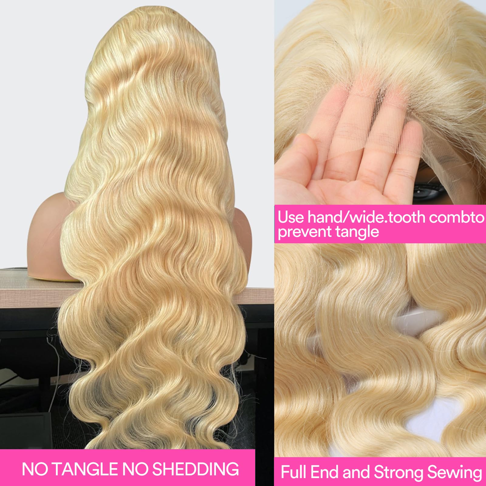 613 Blonde Human Hair Lace Front Wig - 32 Inch 13x6 HD Transparent Lace Frontal with Baby Hair | 180% Density Body Wave | Perfect for Cosplay, Daily Wear & Special Occasions