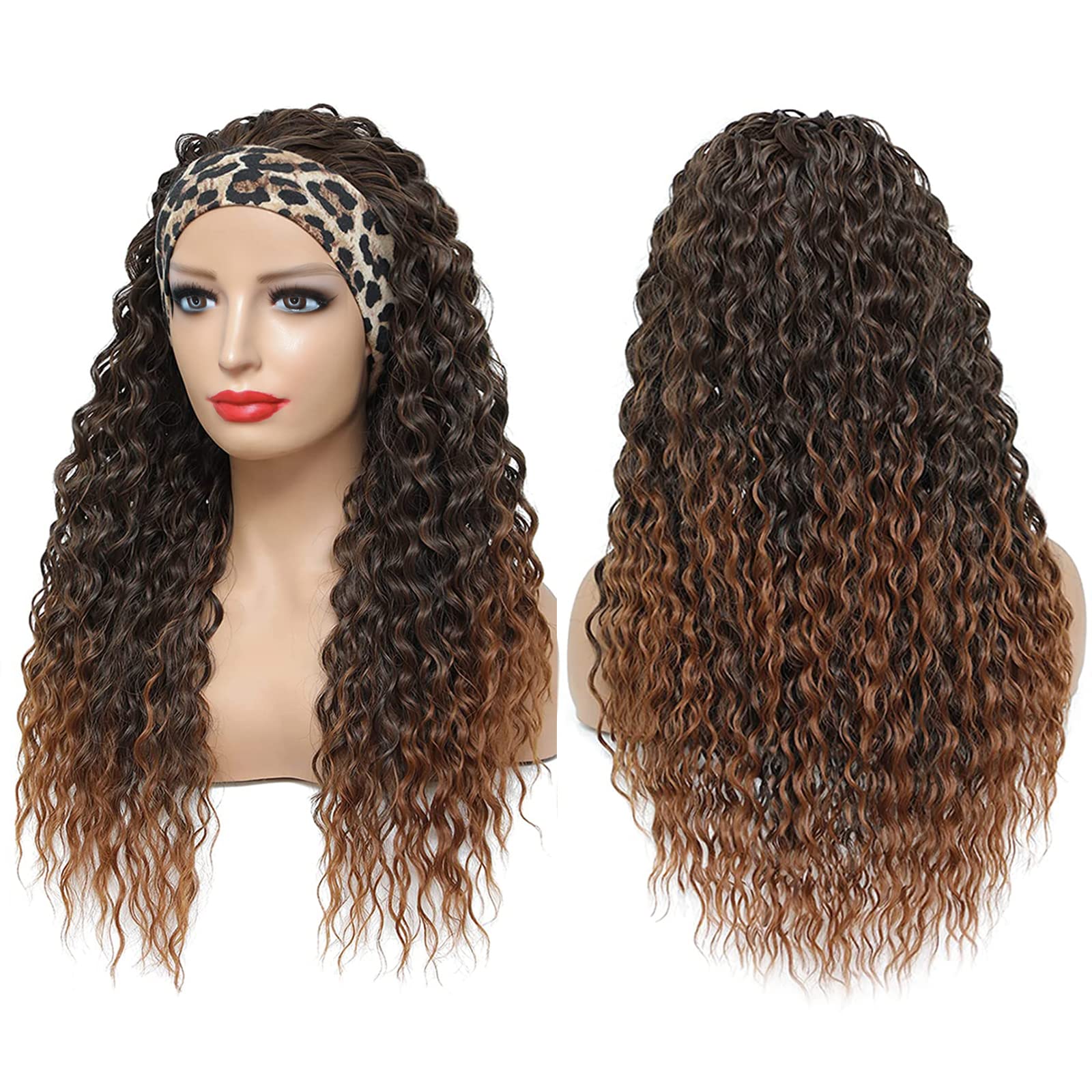 Alicoco 18 Inch T30/16 Headband Wig for Women - 180% Density Water Wave Synthetic Half Wig with Attached Headbands | Glueless & Easy to Wear | Perfect for Daily Use, Cosplay, and Special Occasions