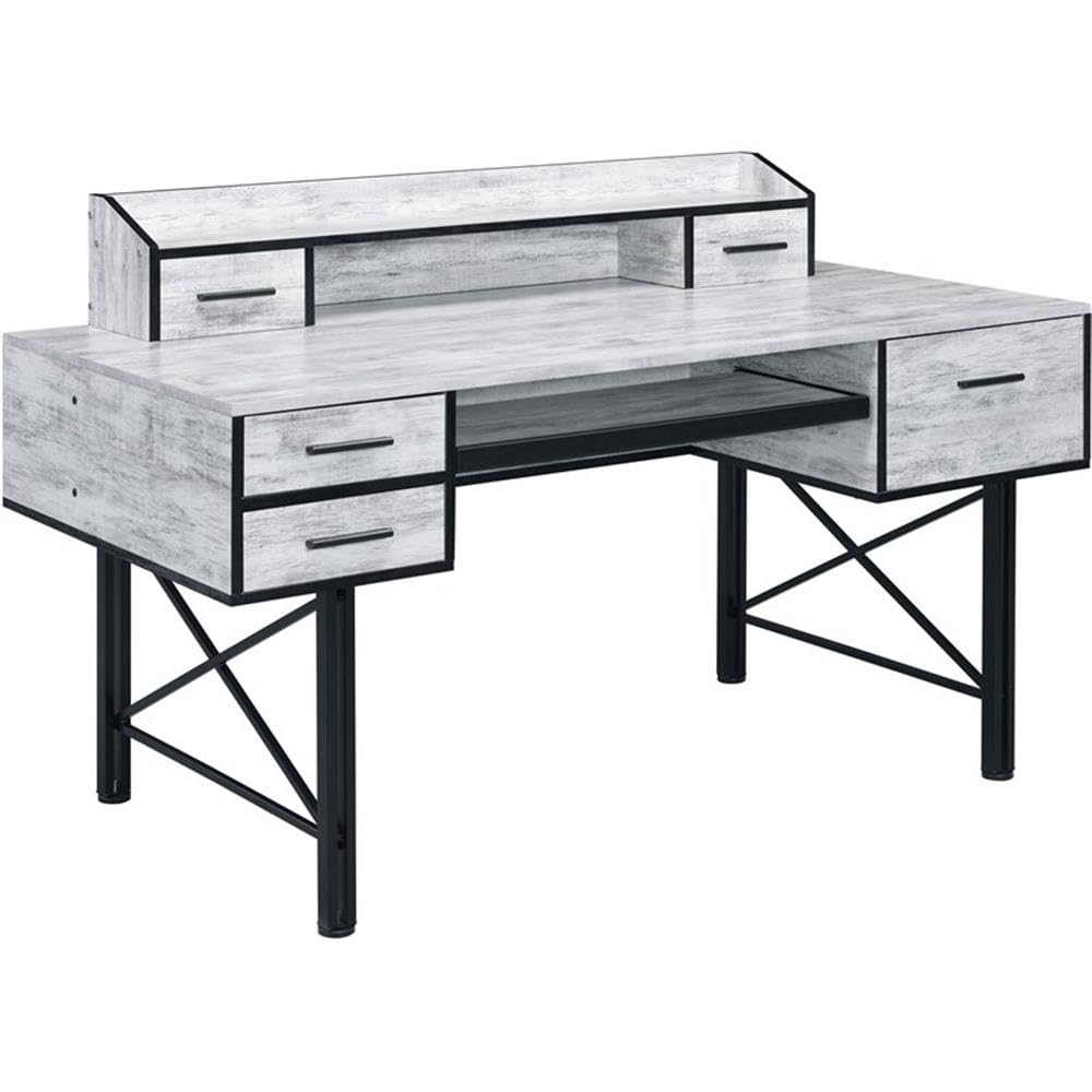 Acme Safea Wooden Computer Desk with Storage - Antique White & Black Finish | Home Office, Study, Gaming & Workspace Solution