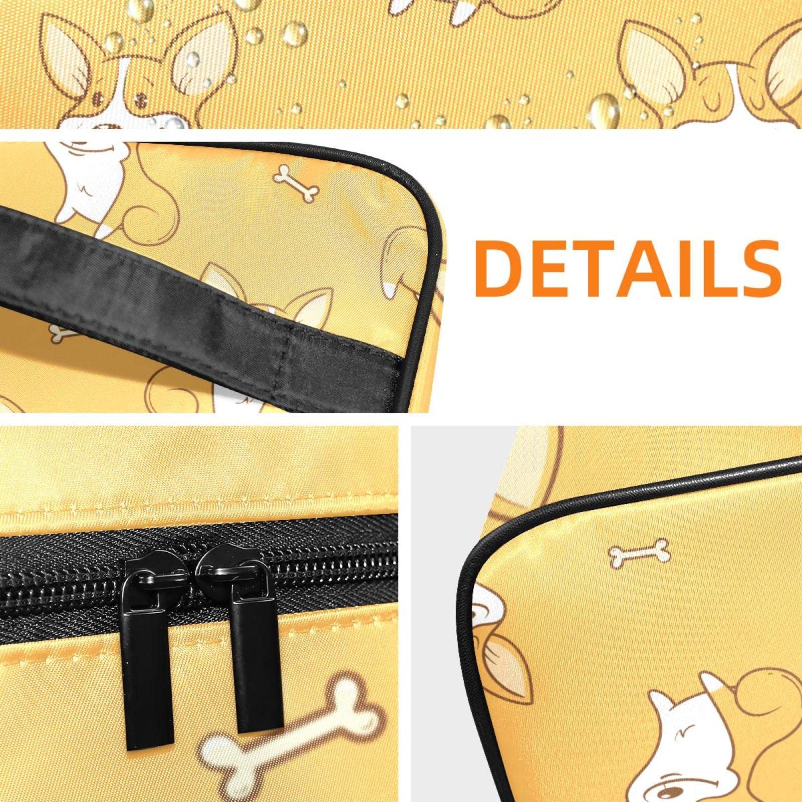 Funny Cartoon Corgi Bones Pattern Makeup Bag - Waterproof Travel Cosmetic Pouch for Women & Girls - Zippered Makeup Organizer for Toiletries, Brushes & Accessories - Perfect for Travel, Gym & Daily Use