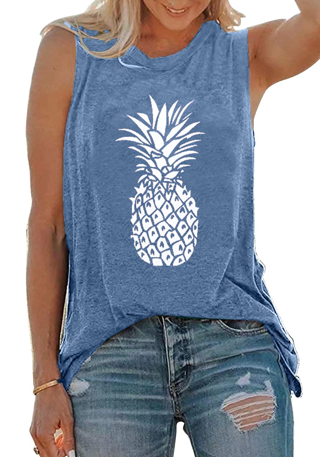 Funny Pineapple Beach Graphic Tank Top for Women - Sleeveless Summer Tee Shirt with Sunglasses Print | Perfect for Vacation, Pool Party & Casual Outfits