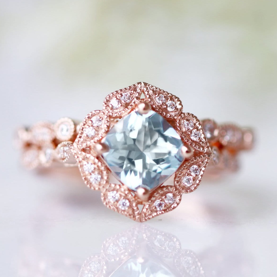 Luxury Aquamarine Ring 14k Rose Gold Vermeil - Elegant Birthstone Jewelry for Women, Perfect for Engagement, Anniversary & Special Occasions