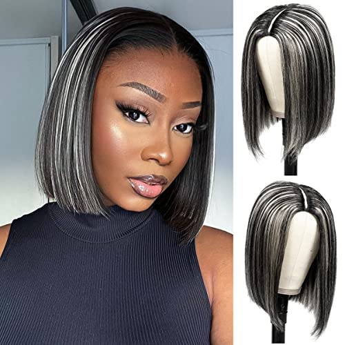 Upgrade V Part Human Hair Wigs for Black Women - Blonde Highlight Short Bob Wig with Minimal Leave Out | No Sew In Colored Wig by Supernova Hair (8 Inches) | Perfect for Daily Wear, Parties & Special Occasions